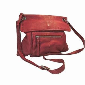 [Hadaki] Red-Orange Pebble Genuine Leather Crossbody Bag